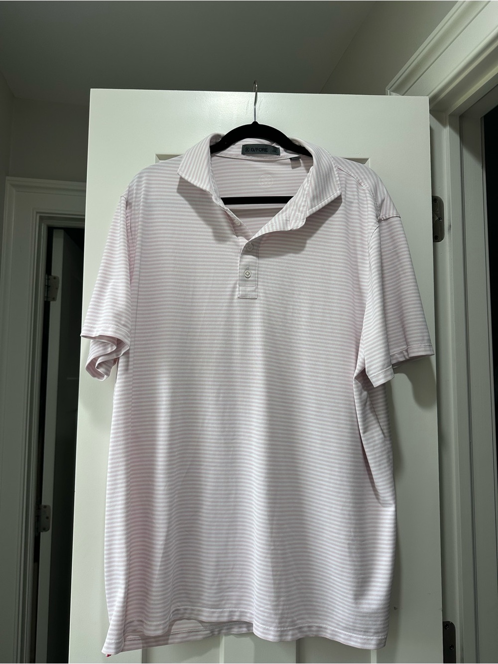 G/FORE Pale Pink Thin-Striped Polo